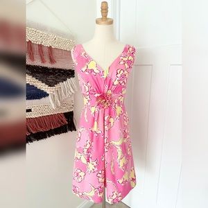 Lilly Pulitzer Parker Floral Print Sleeveless Rosette Detail Dress Pink Size 10